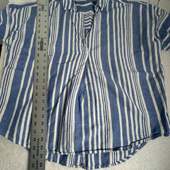 Madewell Womens Blue Striped Button-Back Short-Sleeve Shirt Small Linen Blend - Picture 7 of 7